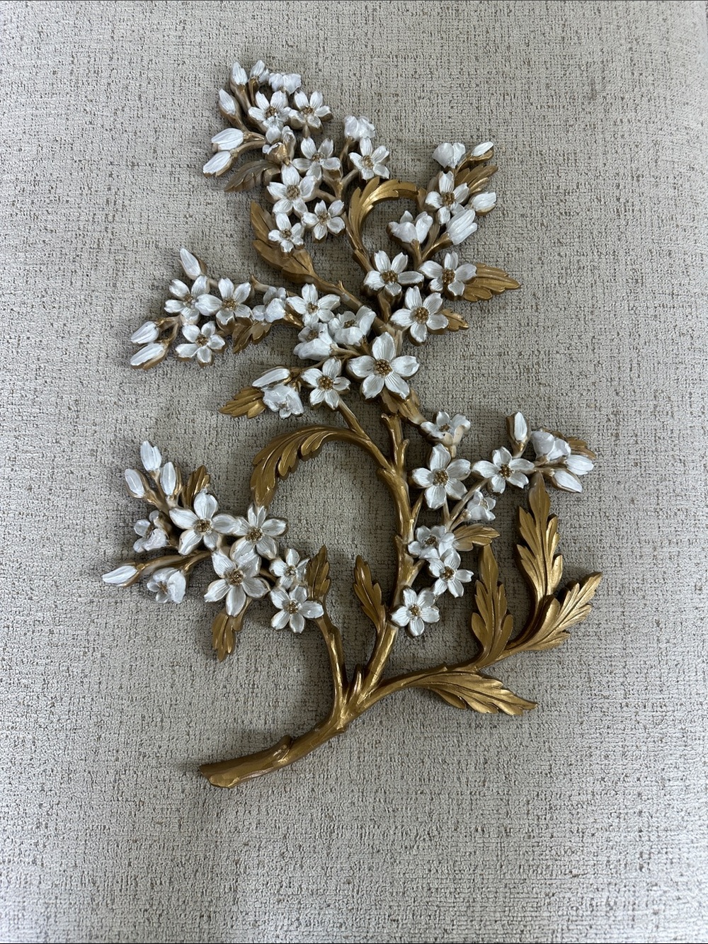 Vintage 1967 Syroco Gold Dogwood Flower Branch Wall Plaque Hanging MCM 7033